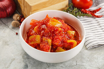 Homemade Lecho with tomato and paprika