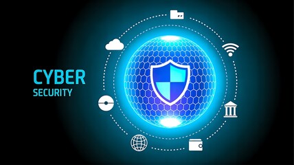 Cyber security shield with network icons for data protection and online safety concept
