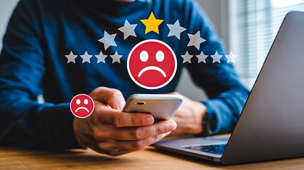 Negative customer review and bad rating on mobile phone showing poor user experience
