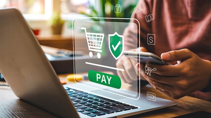 Secure online shopping and payment confirmation using mobile phone and laptop
