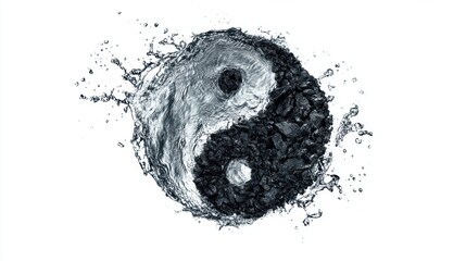 Yin Yang Symbol Created with Water and Dark Material