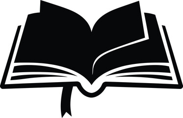 An Open Book Silhouette with Ribbon Bookmark – Clean Minimalist Vector Design, open book with black pages