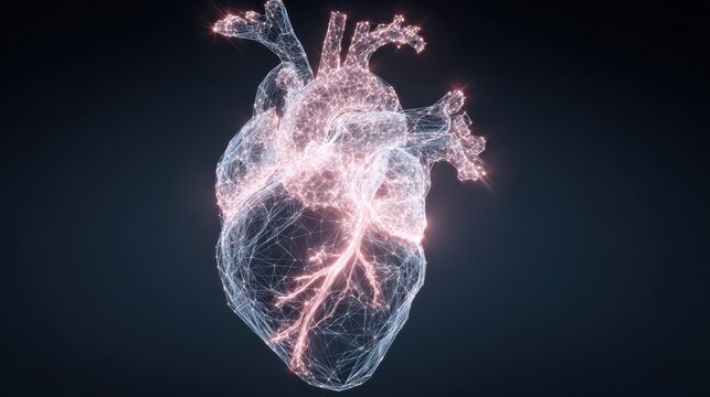 Illuminated Human Heart with Neural Network Overlay