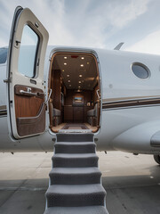 Private Jet with Open Door and Stairs Leading Up | Luxury Air Travel Experience