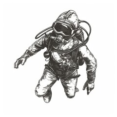 Illustrated sketch of a diver using full diving gear