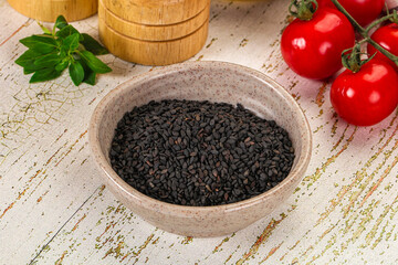 Black sesame seeds in the bowl