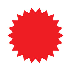 Red starburst, sunburst, burst, badge, sticker, stamp, seal or label, flat vector icon, design element. 