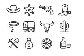 Cowboy culture symbols showcasing Western lifestyle elements relating to the Wild West era