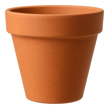 Simple terracotta clay flower pot with a rounded rim on transparent background.