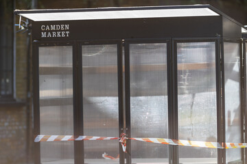 Closed stalls in Camden Market, London, England