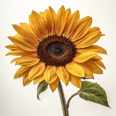 close up of sunflower against white background.