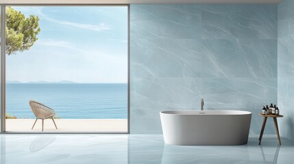 Blue marble tile layout in a modern bathroom, enhancing the sleek and refined decor.