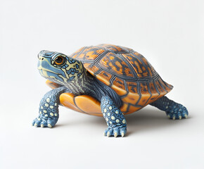 Obraz premium Green sea turtle with a brown shell rests isolated on a white rock in nature