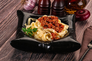 Italian pasta bolognese with beef minced meat