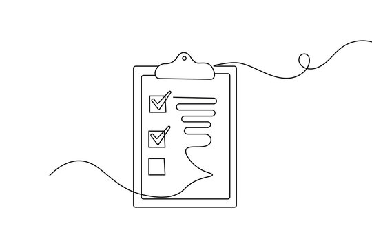One line drawing of clipboard with checklist minimalist style vector illustration
