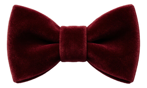Elegant burgundy velvet bow tie with a plush texture, showcasing sophistication and style on transparent background. - Powered by Adobe