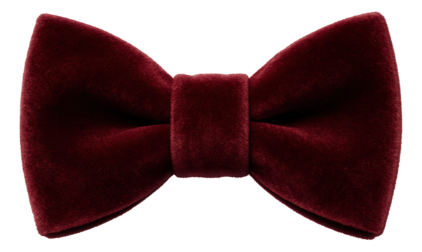 Elegant burgundy velvet bow tie with a plush texture, showcasing sophistication and style on transparent background.