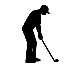 Golf player silhouette hitting ball isolated on transparent background