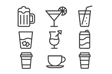 Variety of drinks including beer, cocktails, and coffee arranged in a neat grid for a stylish beverage menu display