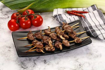 Gourmet Grilled chicken hearts skewer