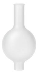 Minimalist white ceramic vase with a tall narrow neck and rounded body on transparent background.