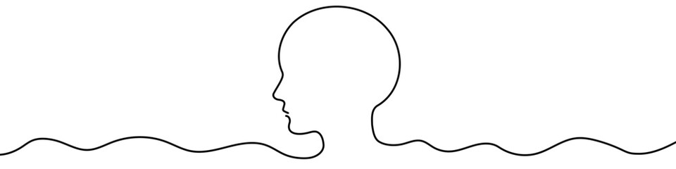 Black human head profile in single line art style. Editable minimalist drawing on white background. Vector illustration.