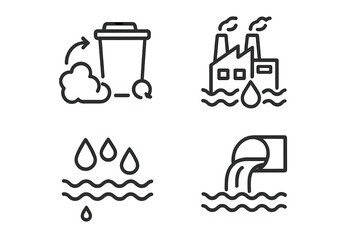 Visual representation of water pollution indicators showing waste disposal and industrial impact on aquatic environments