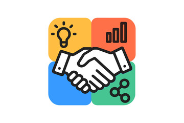 Collaboration and partnership concept with icons representing ideas and growth