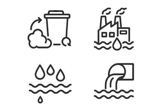 Visual representation of water pollution indicators showing waste disposal and industrial impact on aquatic environments