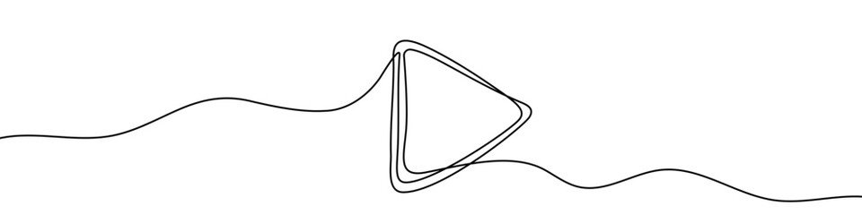 Black play button in one line art style. Play button drawing with editable stroke on white background. Vector illustration.