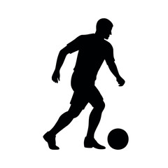 Football player dribbling, athlete silhouette vector