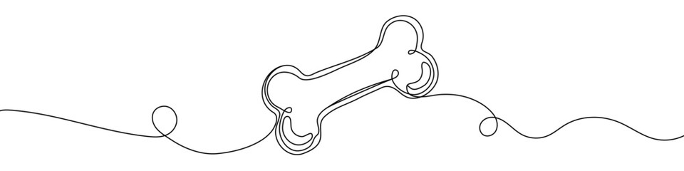Black bone in one line art style. Bone drawing with editable stroke on white background. Vector illustration.