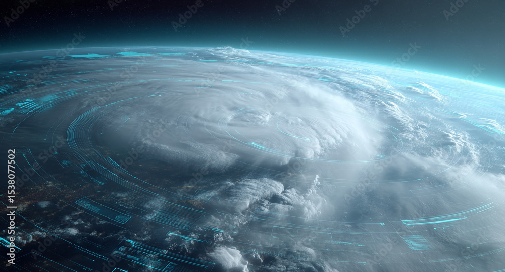 Aufkleber high above earth, advanced satellites gather crucial data from a hurricane, utilizing cutting-edge p