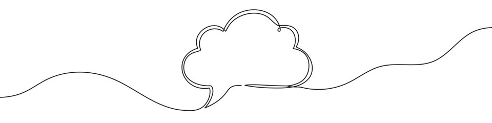 Black cloud in one line art style. Cloud drawing with editable stroke on white background. Vector illustration.