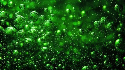 Green Bubbles Floating in Liquid