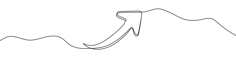 Black up arrow in one line art style. Arrow drawing with editable stroke on white background. Vector illustration.