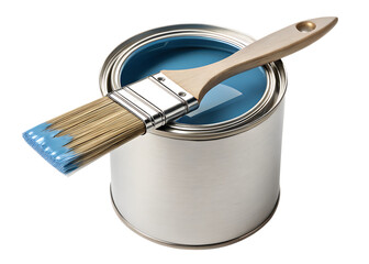 Paint Can with Brush and Blue Paint isolated on a transparent background