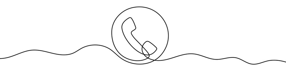 Black telephone receiver in one line art style. Telephone receiver drawing with editable stroke on white background. Vector illustration. © chekman