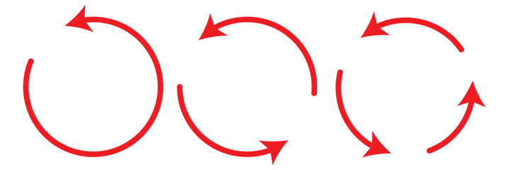 Circle arrow icon set. Symbol of reload, refresh, loading, recycle and repeat. Interconnecting round arrow vector icons set. Circle arrow icon set. circular arrow icon, refresh icon. Vector for web.10