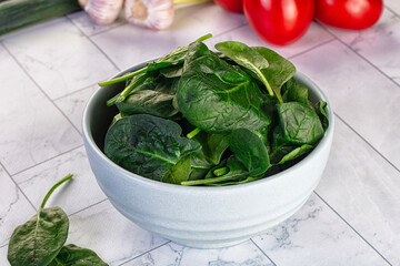 Raw fresh green spinach leaves