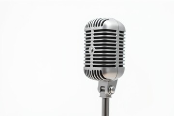 Fototapeta premium Closeup vintage retro style microphone silver or chrome color isolated clipping path on white background.