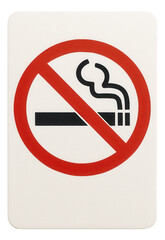 A classic no smoking symbol featuring a cigarette with smoke crossed out by a red circle and line on transparent background.