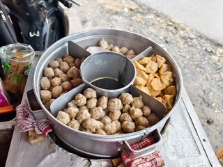 Close-up photo of meatball pentol snacks