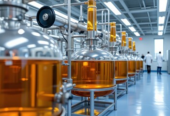 Industrial Pharmaceutical Manufacturing Stainless Steel Reactors with Amber Liquid