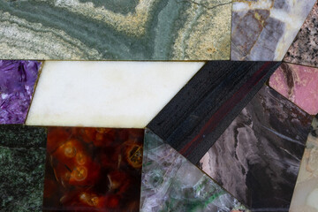 Collection of natural stones such as larimar, hematite, dolomite, skarn, jasper, fluorite and...