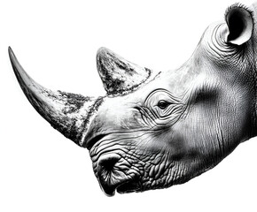 Obraz premium Black and white rhinoceros head, a large endangered horned mammal in wildlife