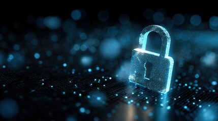 Digital padlock glowing on a network background, symbolizing cybersecurity.