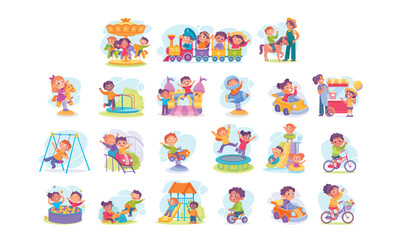 Playful and energetic kids joyfully engaging in various funfilled activities outdoors