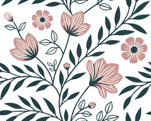 Floral Seamless Pattern Vector - Botanical Repeat Tile for Fabric, Wallpaper & Surface Design