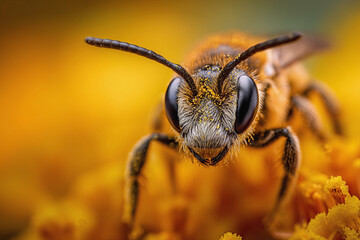 Bee on a yellow flower bouquet,close-up,Ai image generated